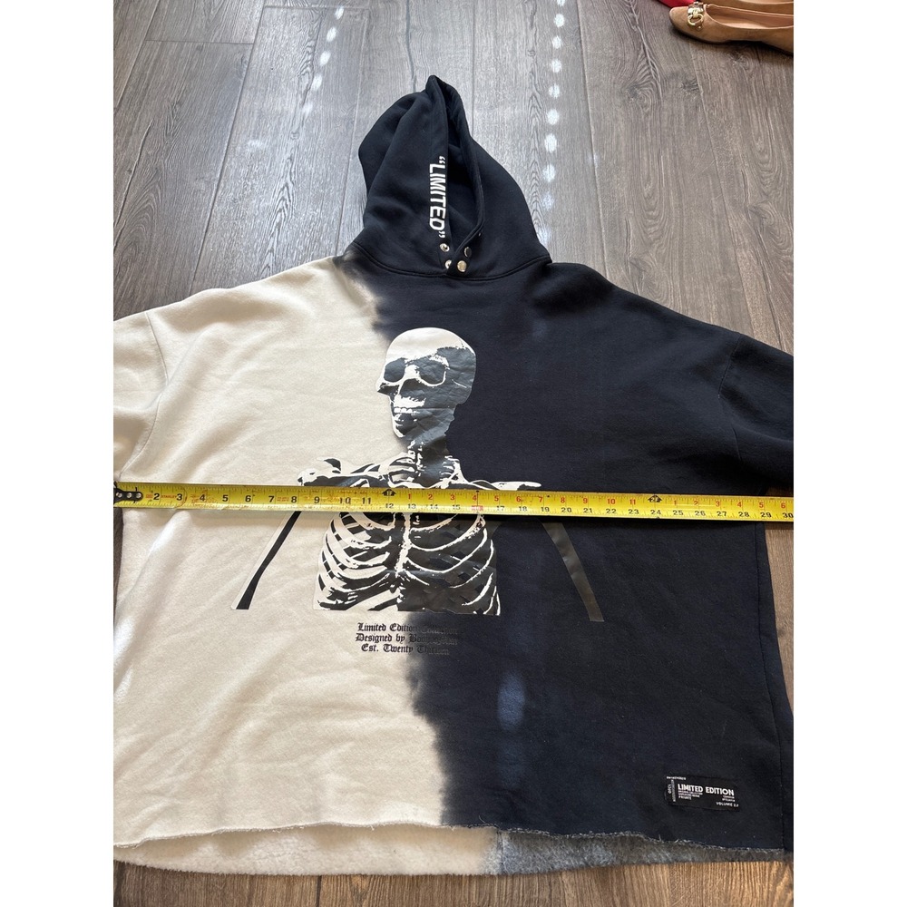 BoohooMAN Limited Edition Skeleton Tie Dye Hoodie Sweatshirt Black Cream Size L - Picture 7 of 9